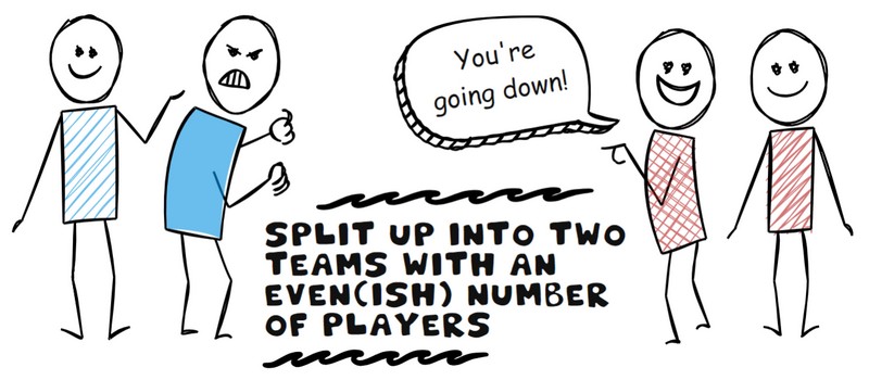 Illustration showing Charades teams being formed