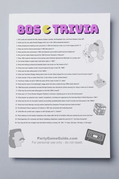 Preview image for PDF containing individual 80s trivia questions