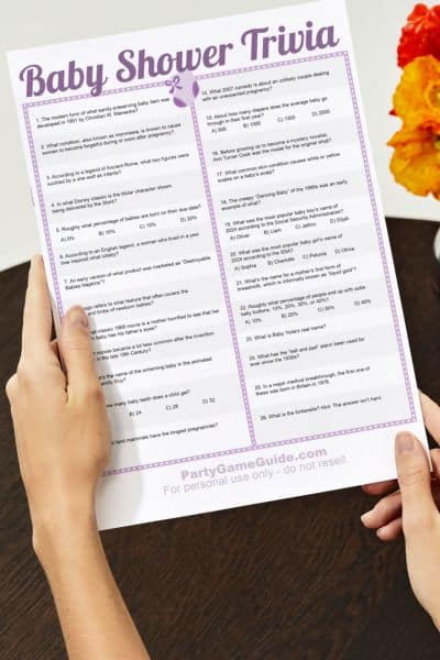 Preview image for PDF file containing baby shower trivia on single sheet