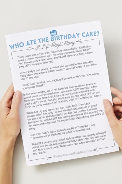 Preview image for PDF with the left-right story Who Ate the Birthday Cake