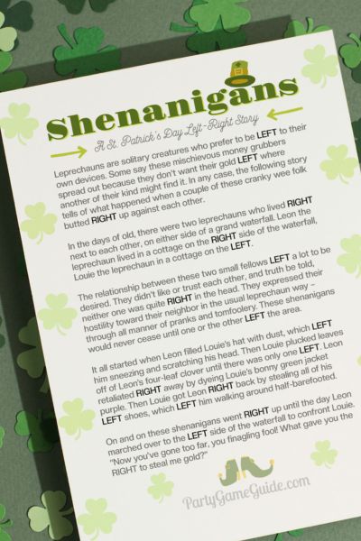 Preview image for printable left-right story called Shenanigans